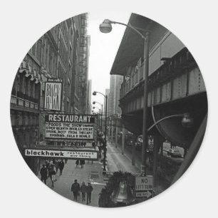 Pegatina Redonda Calle de Rótulo de restaurantes Blackhawk de Chica