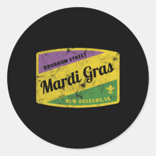 Pegatina Redonda Calle Mardi Gras Bourbon