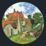 Pegatina Redonda Calle Village en Auvers por Vincent Van Gogh<br><div class="desc">Calle Village en Auvers por Vincent Van Gogh</div>