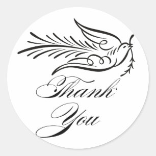 Pegatina Redonda Calligraphy Dove y Gracias texto