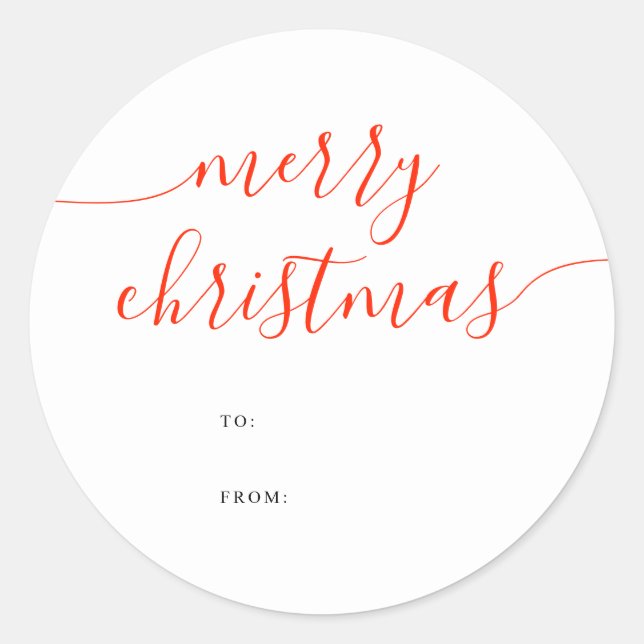 Pegatina Redonda Calligraphy Minimalist Merry Christmas Gift (Anverso)
