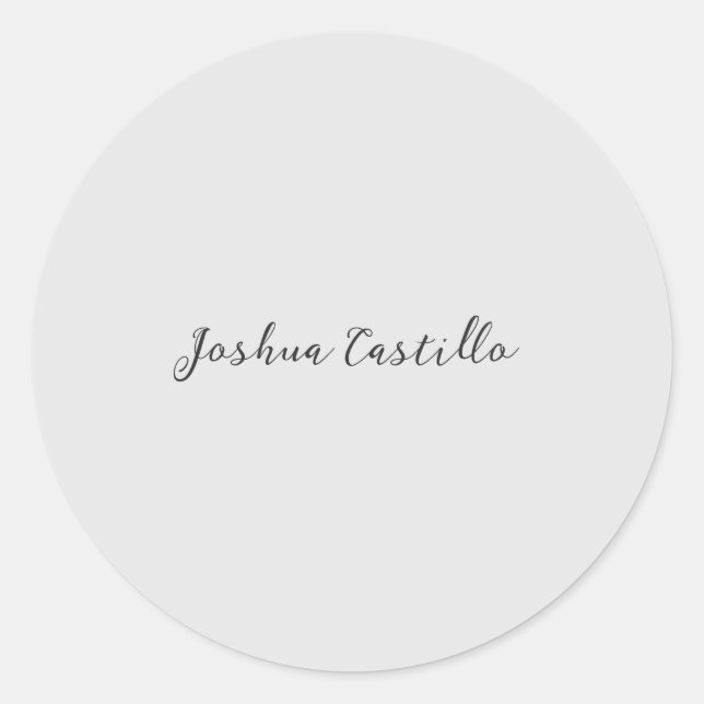 Pegatina Redonda Calligraphy Simple Grey Professional Name (Anverso)