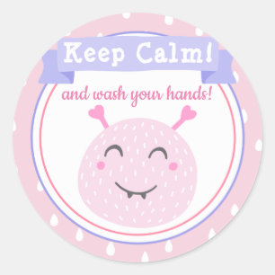 Pegatina Redonda ¡Cálmate y lávate las manos! Detener el virus d