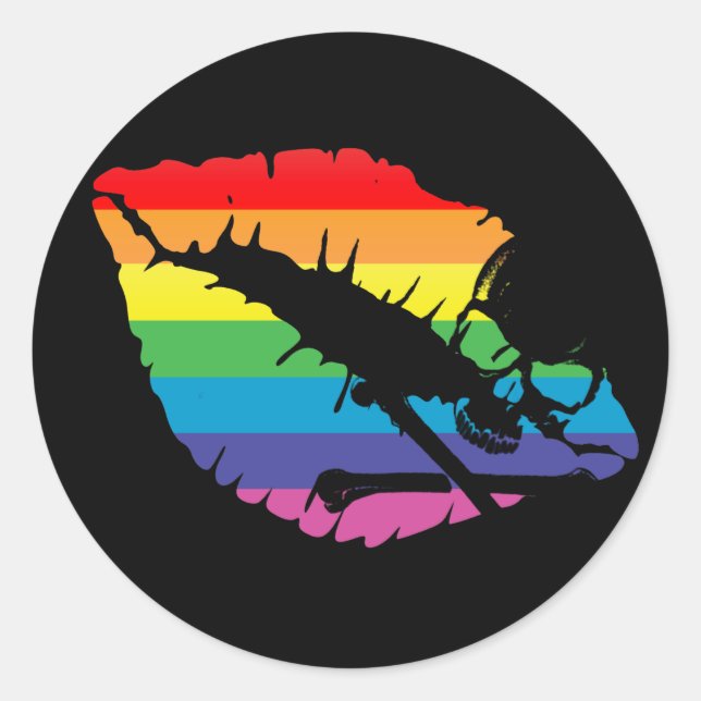 Pegatina Redonda calumnias y labios. (Anverso)