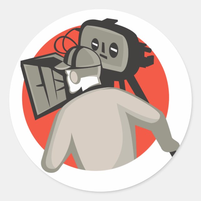 Pegatina Redonda cámara de cine del equipo de rodaje (Anverso)