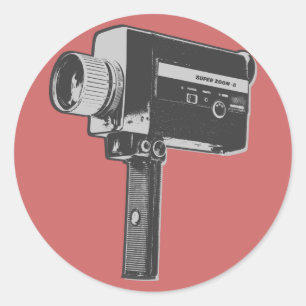 Pegatina Redonda Cámara de cine Super 8 de Pop Art