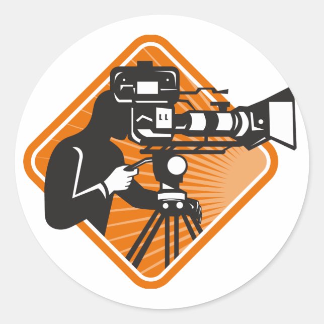 Pegatina Redonda cámara de filmación del camarógrafo de la tripulac (Anverso)