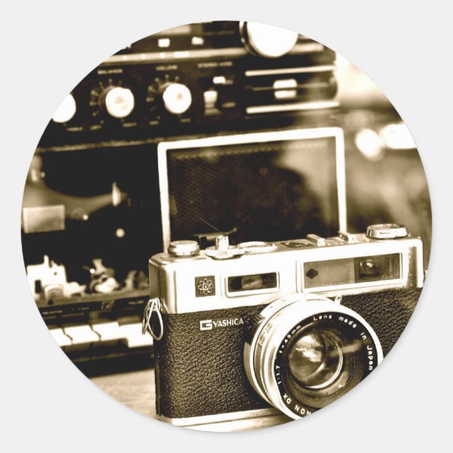 Pegatina Redonda Cámara de fotos antigua (Anverso)