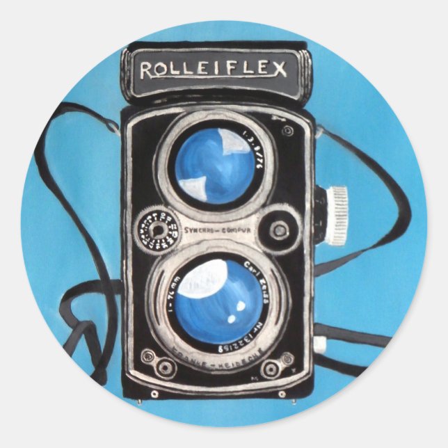 Pegatina Redonda Cámara de objetivo doble vintage (Anverso)