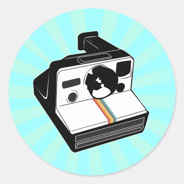 Pegatina Redonda Cámara de vintage (Anverso)