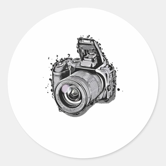 Pegatina Redonda Cámara DSLR Fun Photography Style TShirt (Anverso)