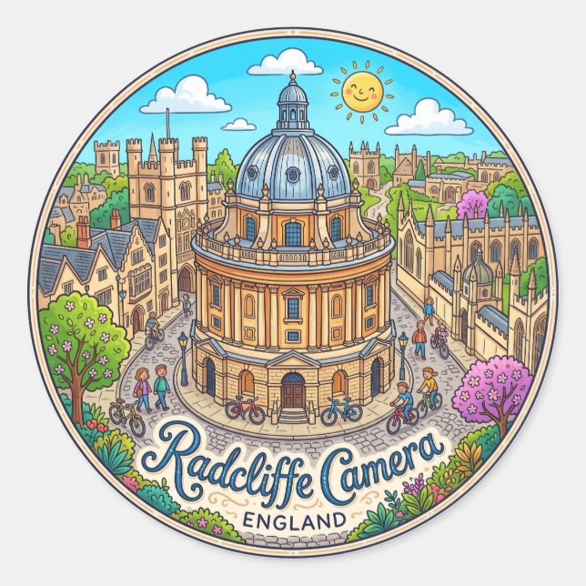 Pegatina Redonda Cámara Radcliffe Inglaterra (Anverso)