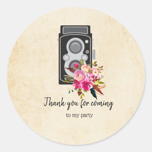 Pegatina Redonda Cámara vintage (Anverso)