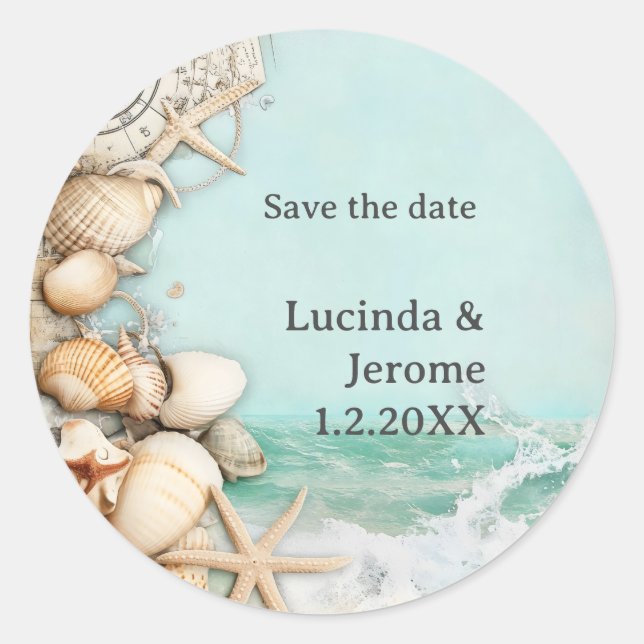 Pegatina Redonda Camaradas de bodas en la playa 3 (Anverso)