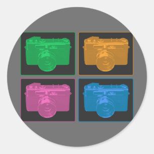 Pegatina Redonda Cámaras de arte pop