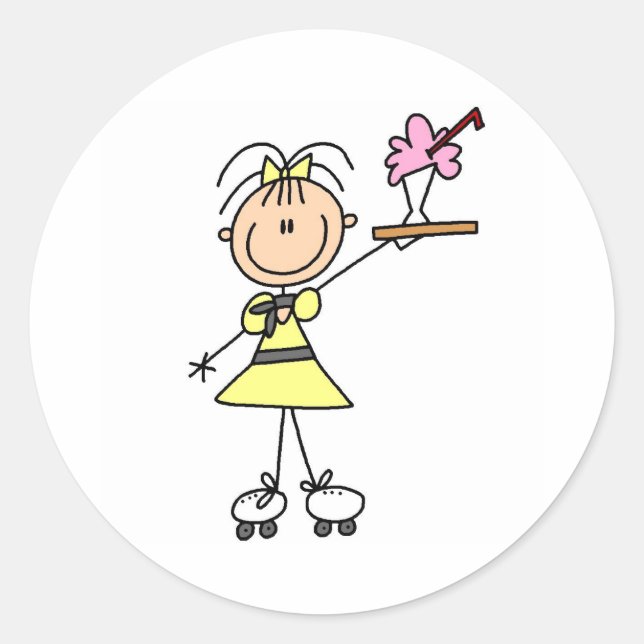 Pegatina Redonda Camarera de patinaje sobre ruedas (Anverso)