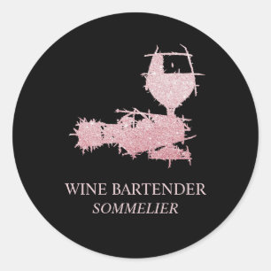 Pegatina Redonda Camarera de vino sumiller camarera oro rosa
