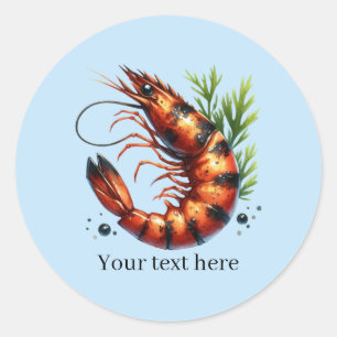 Pegatina Redonda Camarones a la parrilla divertidos personalizables