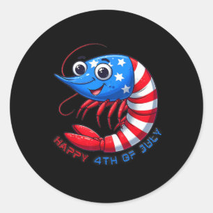 Pegatina Redonda Camarones Felices Celebran 4 De Julio Niños Hombre