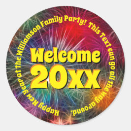 Pegatina Redonda Cambiar año Editar texto Añadir nombre Año nuevo 2