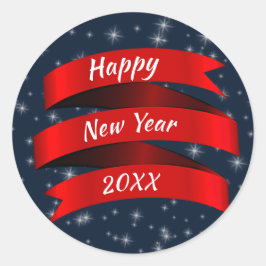 Pegatina Redonda Cambiar el texto del año Feliz Año Nuevo Año 20xx 