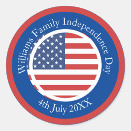 Pegatina Redonda Cambiar nombre Texto Bandera de Estados Unidos Día