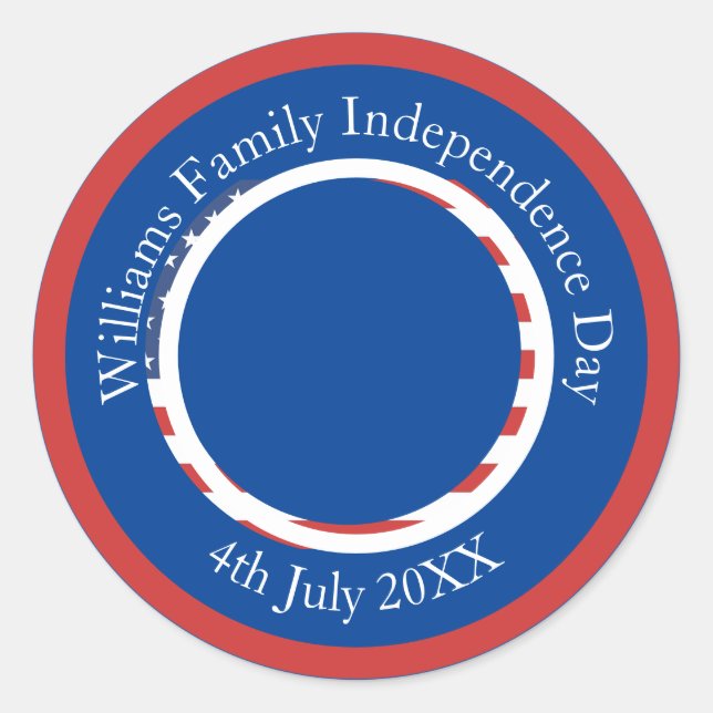 Pegatina Redonda Cambiar nombre Texto Bandera de Estados Unidos Día (Anverso)