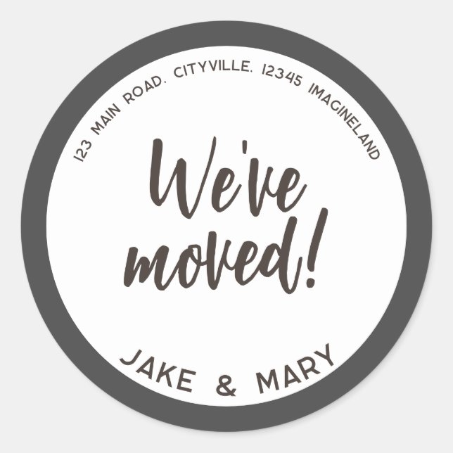 Pegatina Redonda Cambio de dirección Simple Modern Nos hemos mudado (Anverso)