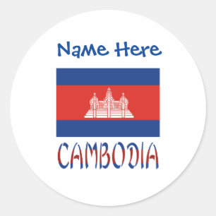Pegatina Redonda Camboya Bandera Camboyana Azul Personalización 