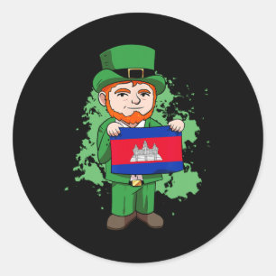 Pegatina Redonda Camboya Orgullosa Bandera Camboyana St Patricks Da