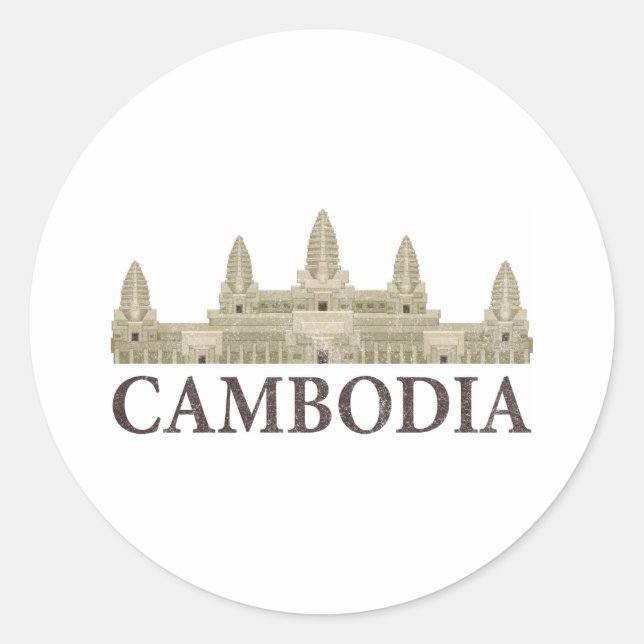 Pegatina Redonda Camboya vintage (Anverso)