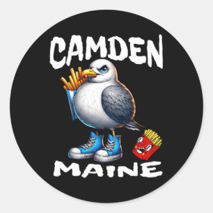 Pegatina Redonda Camden Maine Gaviota Divertida Patatas Fritas Recu
