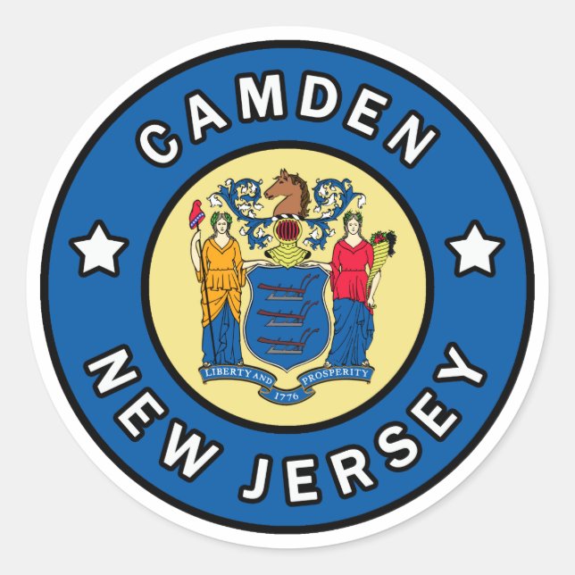 Pegatina Redonda Camden New Jersey (Anverso)