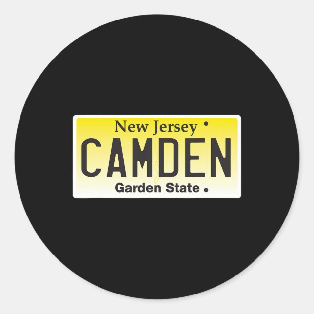 Pegatina Redonda Camden New Jersey Nj Hometown License Plate Graphi (Anverso)