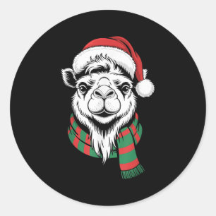 Pegatina Redonda Camello Bactriano Navidad Santa Hat Navidades de b
