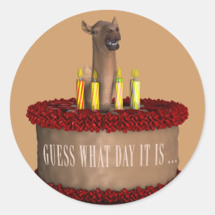 Pegatina Redonda Camello de cumpleaños feliz y divertido