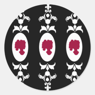 Pegatina Redonda Cameo de damasco barroco