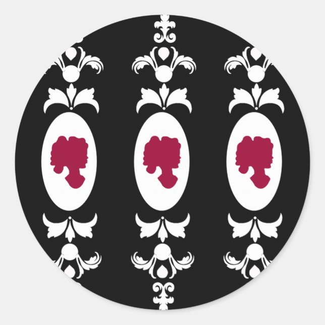 Pegatina Redonda Cameo de damasco barroco (Anverso)