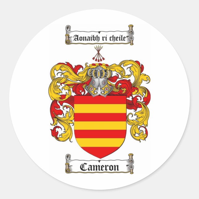 PEGATINA REDONDA CAMERON FAMILIAR CREST - CAMERON COAT OF ARMS (Anverso)