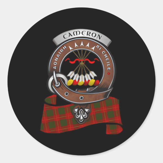 Pegatina Redonda Cameron Scottish Clan Badge Tan (Anverso)