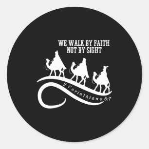 Pegatina Redonda Caminamos por fe no por vista cristiana Navidad