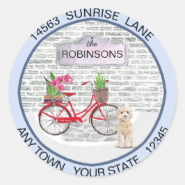 Pegatina Redonda Caminando Cockapoo Moviendo Bicicleta Nueva Direcc