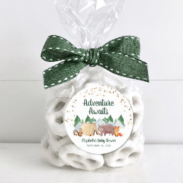 Pegatina Redonda Caminando en Baby Shower animales de Woodland