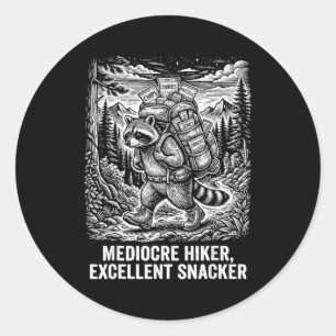 Pegatina Redonda Caminante mediocre excelente snacker mapache diver