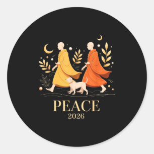 Pegatina Redonda Caminar paz 2026 paz mundial monjes con perro alok