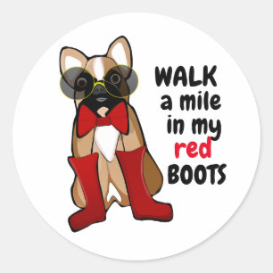 Pegatina Redonda Caminar Una Milla En Mis Zapatos Bulldog Francés G