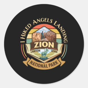 Pegatina Redonda Caminé por Angels Landing Zion Retro Vintage Atard