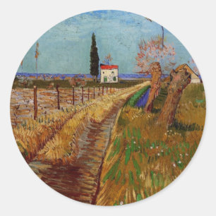 Pegatina Redonda Camino a través de un campo, sauces de Vincent van