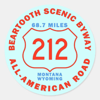 Pegatina Redonda Camino apartado escénico de Beartooth todo el
