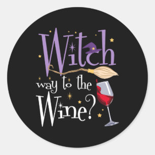Pegatina Redonda Camino Bruto A La Bebida De Halloween Vino Para Wi